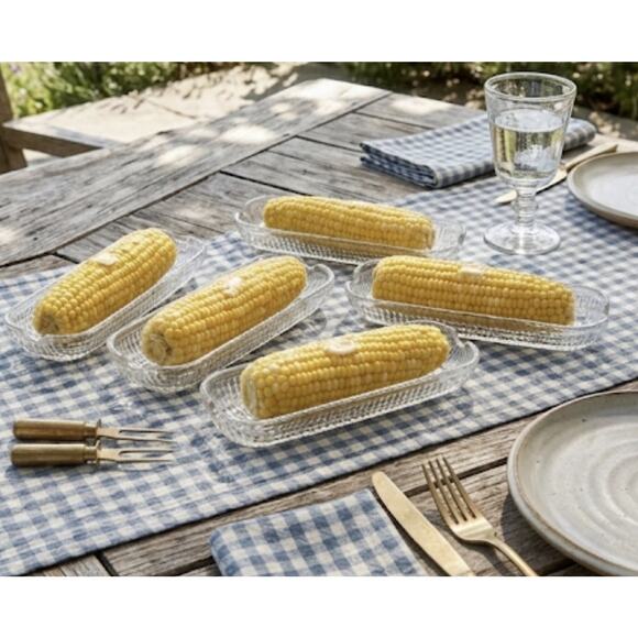 Other Other - 5 Vintage Clear Glass CORN ON THE COB Individual Pressed Serving Dish Holders